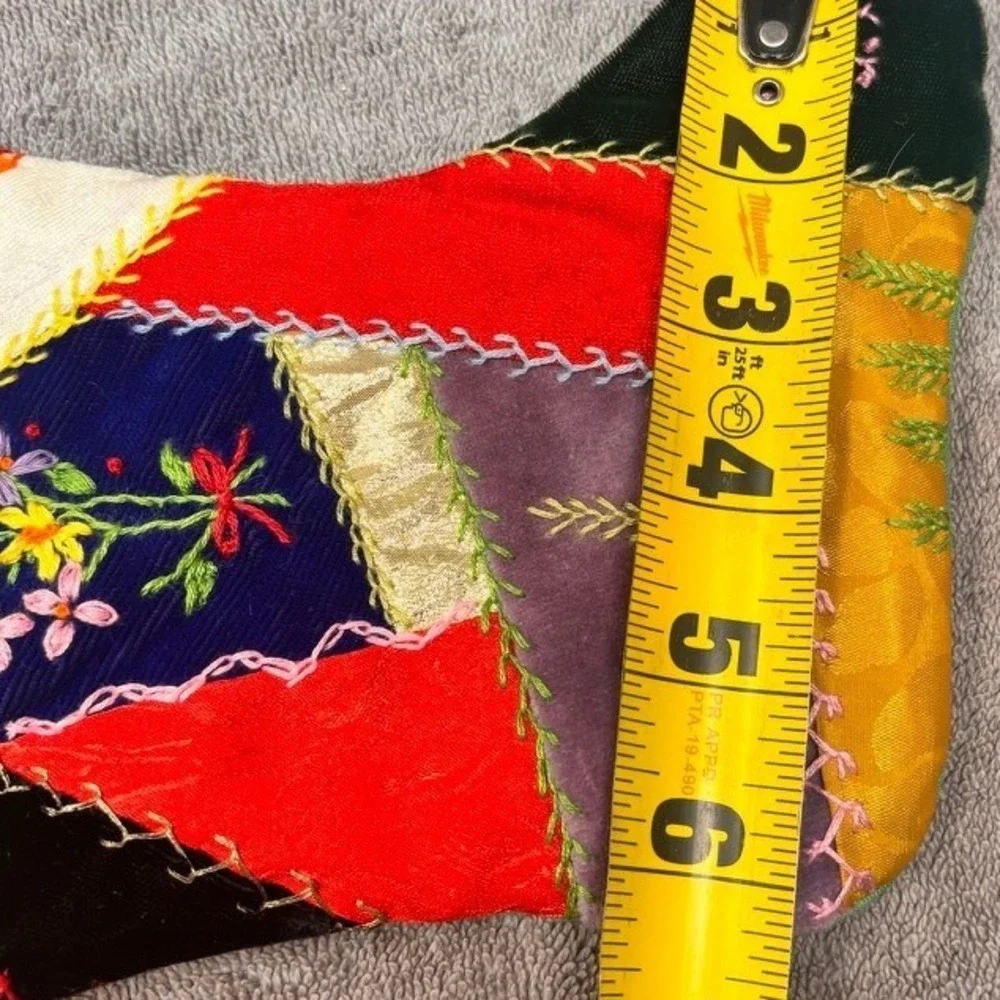 Vintage Handmade Crazy Quilt Christmas Stocking 10